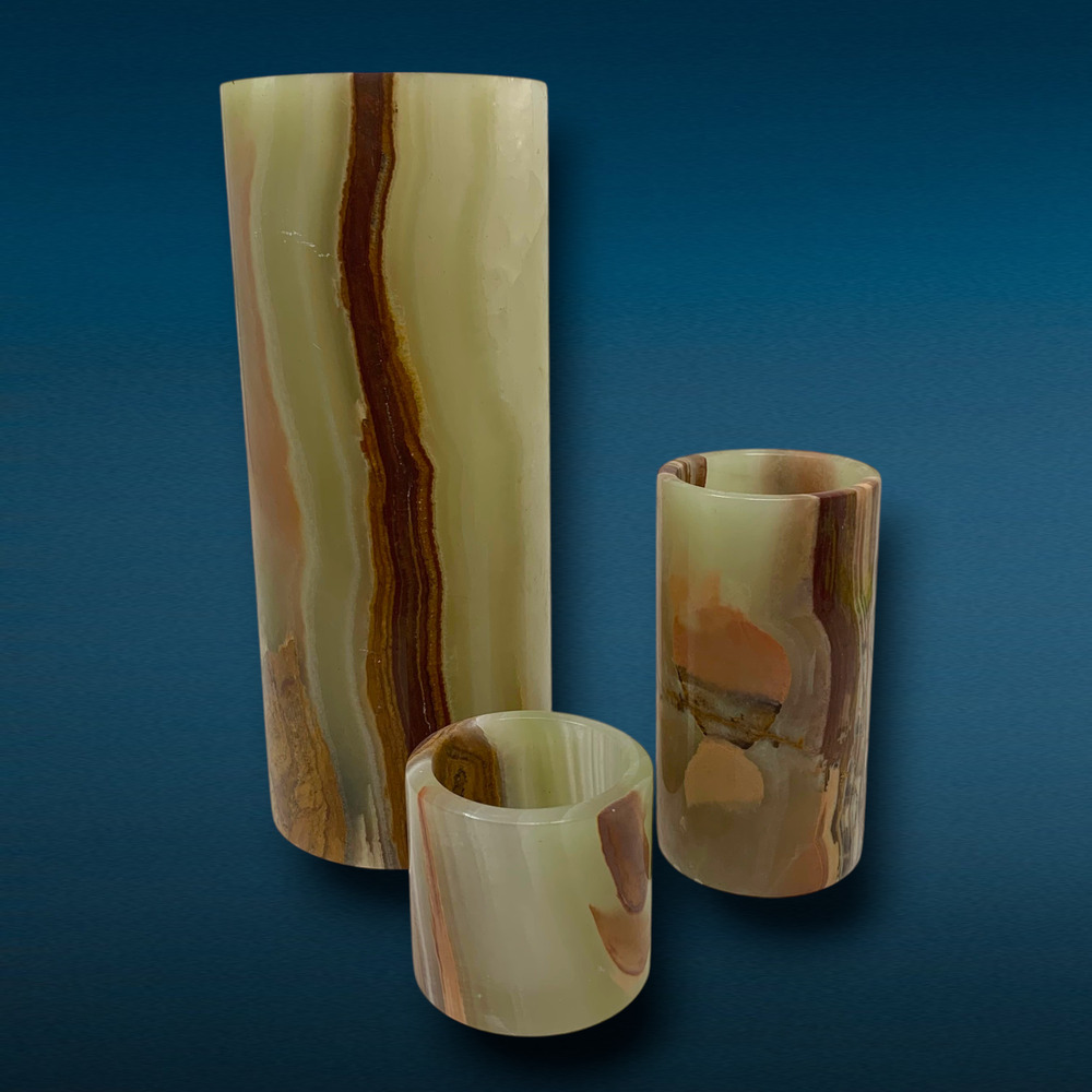 Lot 3 Vintage Natural Banded Onyx Stone Bud Vases Decorative Vessels Mid Century - Picture 2 of 10